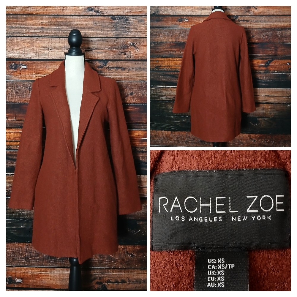 Rachel Zoe Jacket XS Wool Viscose Blend Rust Brown Open Front Pockets